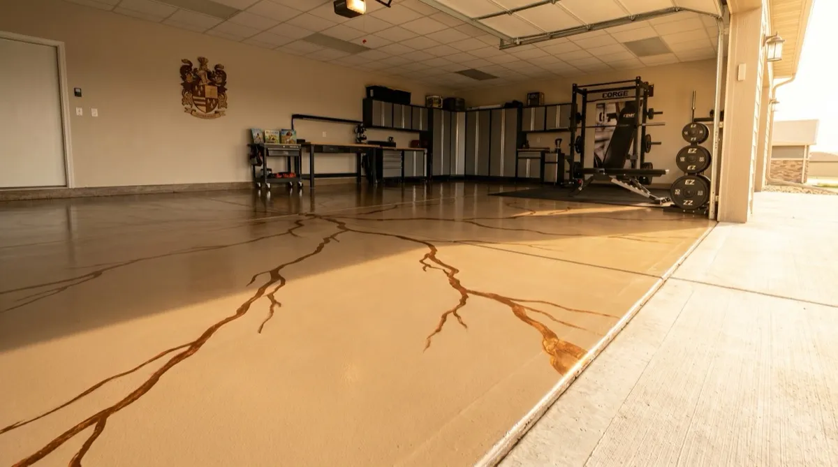 Metallic pearl epoxy basement floor in Canyon Lake home, Rapid City