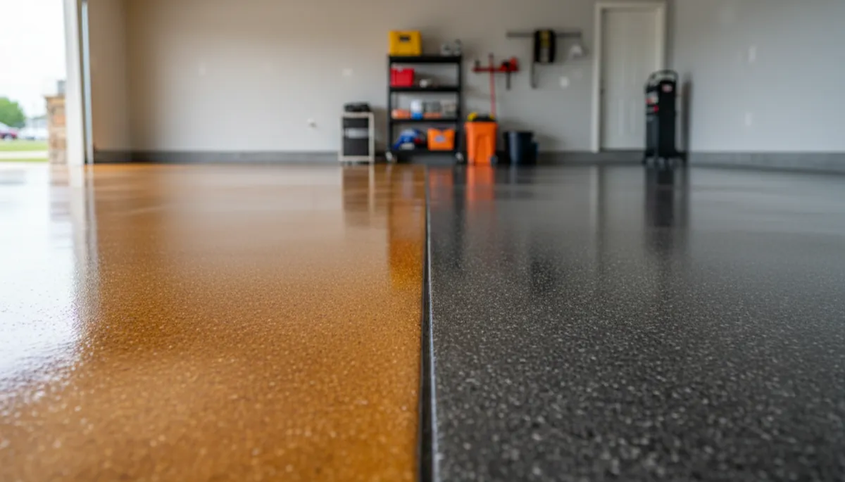 Polyaspartic shop floor with car lift in Piedmont SD large detached garage 50x80